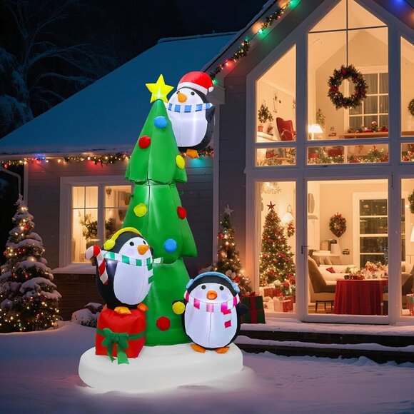 🆕8FT Christmas Inflatables Tree with Penguins Placing Star Outdoor Decorations - Picture 6 of 9